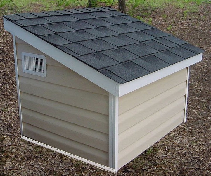 Custom small shed with vinyl siding and shingle roof